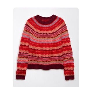 American Eagle Outfitters Red Multi-Stripe Crewneck Sweater